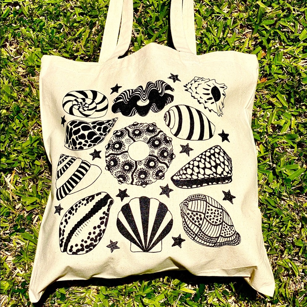 Sea Shell Screen Print Cotton Canvas Tote Bag